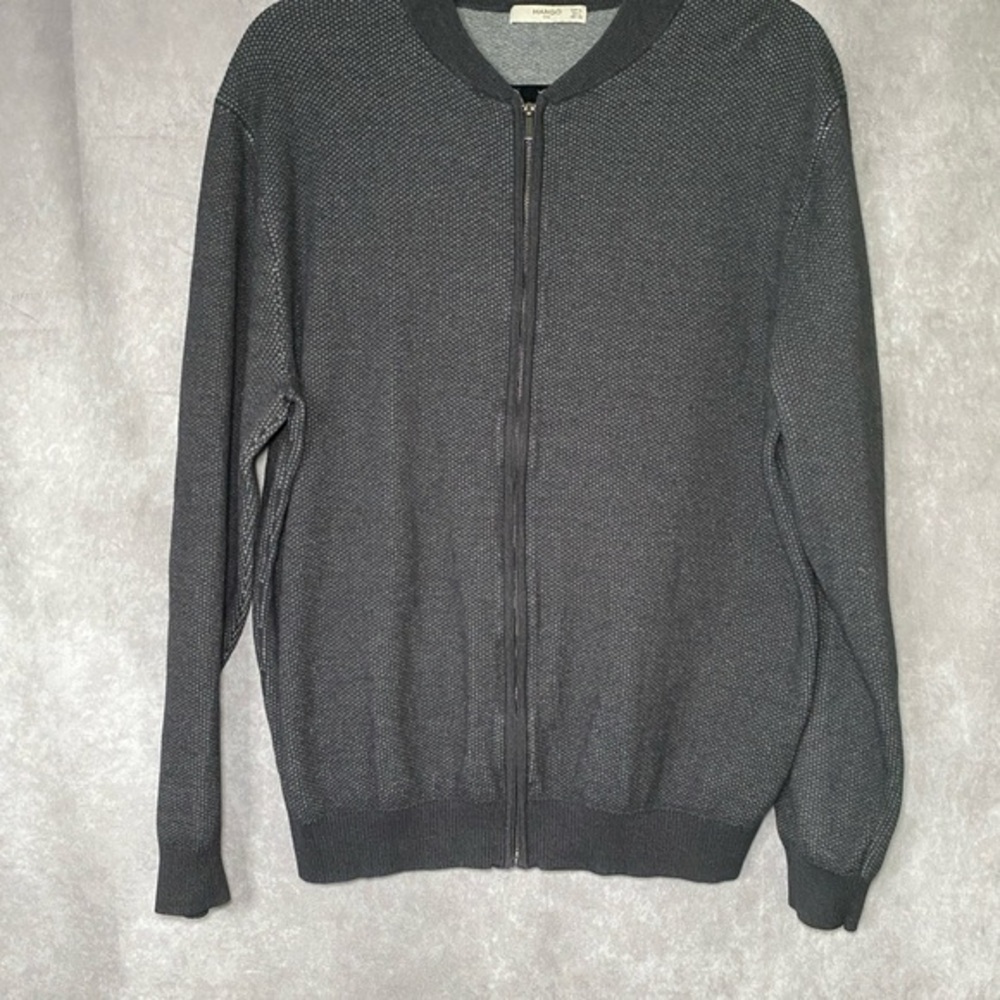 Mango Man‎ Men's Sweater Size L Full Zip Heather Gray Long Sleeve